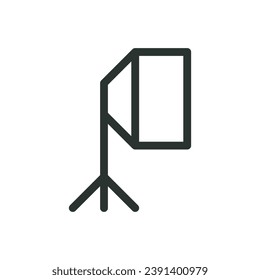 Icono aislado de la luz de la fotografía, icono vectorial del equipo de iluminación de la fotografía con trazo editable