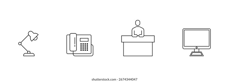 Photography lighting, studio equipment, flash unit, soft box, spotlight, camera accessory outline icon vector illustration for creative media and professional photo shoot.