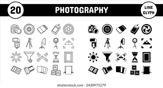 Photography Line Glyph Vector Illustration Icon Sticker Set Design Materials