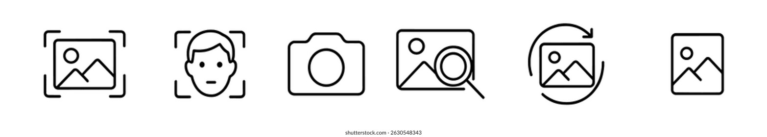 Photography line icon set - camera, portrait, photo editing symbols