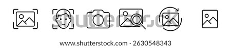 Photography line icon set - camera, portrait, photo editing symbols