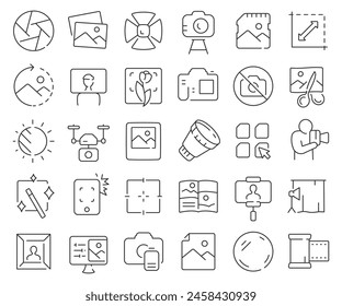 Kollektion der Fotografie-Liniensymbole. Dünne Kontursymbole packen. Vektorillustration EPS10