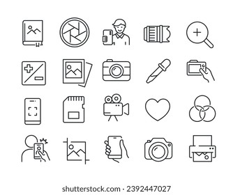 Photography line icons. Editable stroke. For website marketing design, logo, app, template, ui, etc. Vector illustration.