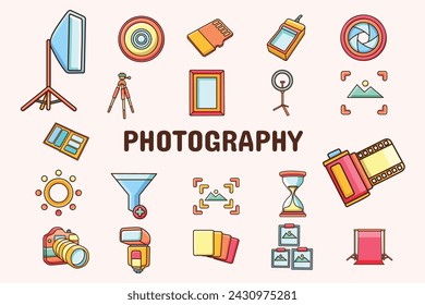 Photography Lineal Color Vector Illustration Icon Sticker Set Design Materials