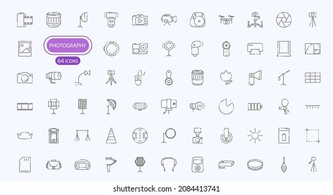 Photography linear icons set. Photo and video concept. Vector signs for design, website, decoration, online store.