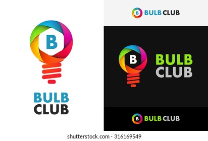 Photography Logo of Bulb of Colorful Shutter, Vector Illustrations with captions isolated on white and black