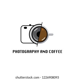 photography logo with camera and a cup of coffee, logo template