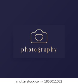 photography logo with camera and heart, minimal design