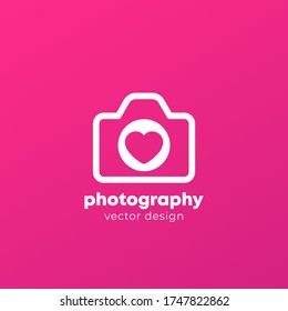 photography logo with camera and heart, vector
