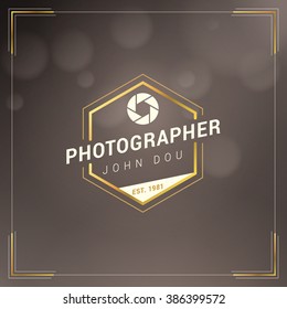 Photography Logo Design Template. Photography Retro Golden Badge. Photographer Logotype