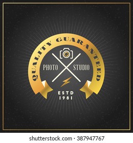 Photography Logo Design Template. Photography Retro Golden Badge. Wedding Photography. Photo Studio. Camera Shop. Photography Community