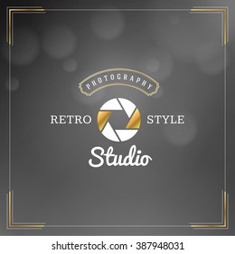 Photography Logo Design Template. Photography Retro Golden Badge. Photo Studio