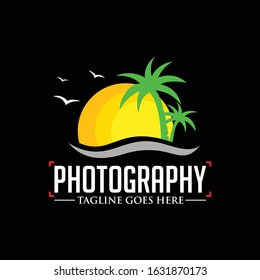 
Photography logo design vector for studio and business. Photography logo beach concept design template