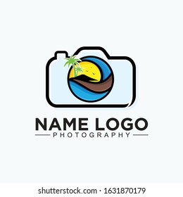 
Photography logo design vector for studio and business. Photography logo beach concept design template