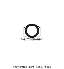 Plantilla vectorial de diseño con logotipo de fotografía. Minimalista, simple, moderna, cámara, objetivo, enfoque.