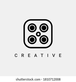 Photography Logo Design Vector Template with 4 Camera Lens Icons