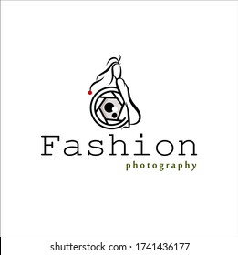 Photography logo, fashion photography logo template, initial Fashion with illustration women, lens and white background