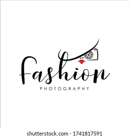 Photography logo, fashion photography logo template, initial Fashion with woman face, camera and white background