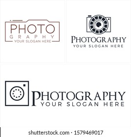 Photography logo with frame camera circle shutter line art vector suitable for business company provide studio technology digital