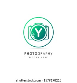 Photography logo with initial letter y and circle element, vector illustration symbol template