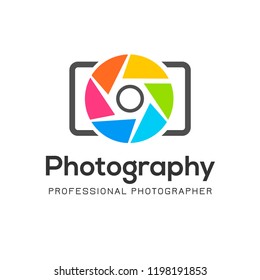 Photography logo template modern vector creative symbol. Shutter lens camera icon design element.