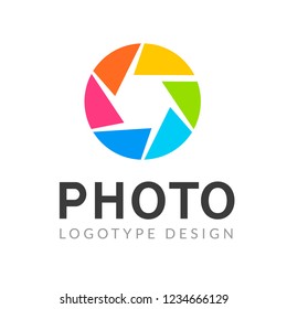 Photography logo template modern vector creative symbol. Shutter lens camera icon design element.