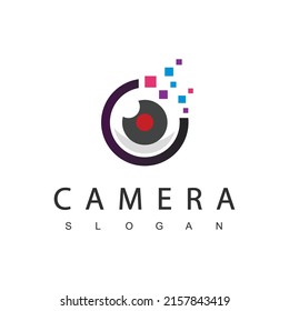 Photography Logo Using Lens And Pixel Icon