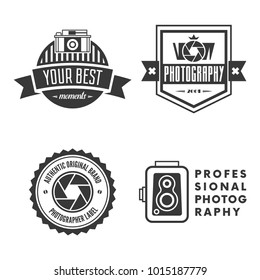 Photography Logos, Badges and Labels Design Elements set. Photo camera vintage style objects.