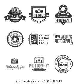 Photography Logos, Badges and Labels Design Elements set. Photo camera vintage style objects.