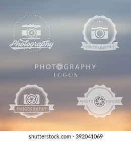 photography logos, photo school, photographer logo, emblems, photography signs, badges, vector illustration