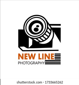Photography logos, photography studio logo templates, camera with initial NEW LINE and white background