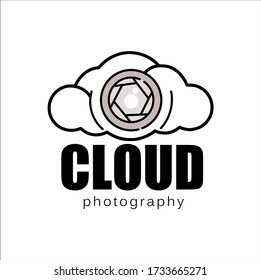 Photography logos, photography studio logo templates, lens with cloud, initial CLOUD and white background