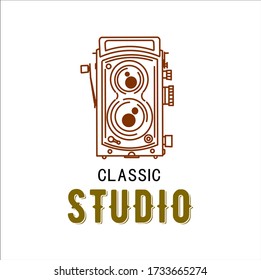 Photography logos, photography studio logo templates,  classic camera with white background