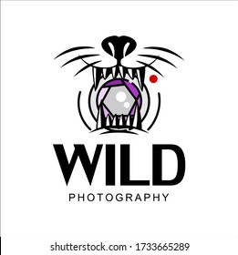 Logos für Fotografie, Logos für Fotostudios, Kamera mit Tigermund, WILD und weißer Hintergrund