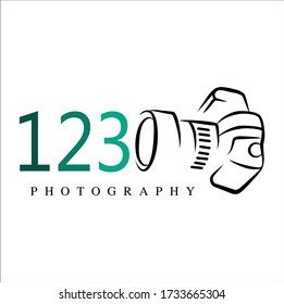 Photography logos, photography studio logo templates, camera with initial 123 and white background