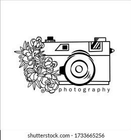 Photography logos, wedding photography  logo templates, camera with flower and white background