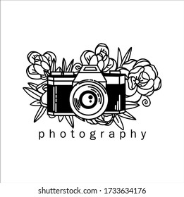 Photography logos, wedding photography studio logo templates,camera with flower and white background