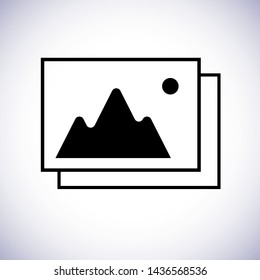 Photography logotype, web icon, abstract picture of mountain landscape. Tourism, sightseeing  pictogram.