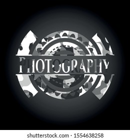 Photography on grey camouflage pattern