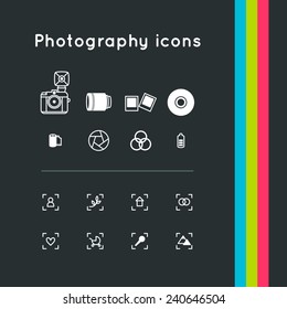 Photography outline simple icons set. Vector symbol illustrations.