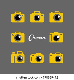 Photography pack -  Camera digital yellow icon or logo design. Vector illustration.