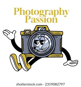 Photography Passion With Camera Groovy Character Design