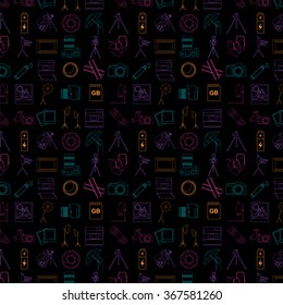 Photography pattern with photo, camera equipment.  Vector illustration