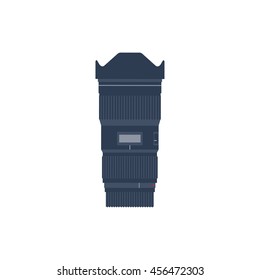 Photography. Photo camera in a flat style with lens. Photoshooting.Photographing equipment.Vector illustration.