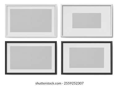 Photography picture frame in horizontal format. Vector isolated border for banners, mockup or template for drawing or image. Home interior decoration, accessories or gallery display layout