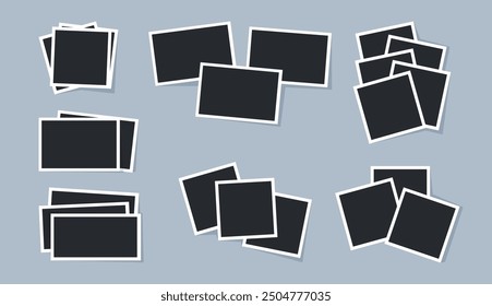 Photography pile of blank pictures. Vector frames for memory album with copy space. Empty s from photographer, retro presentation or displayed of camera film