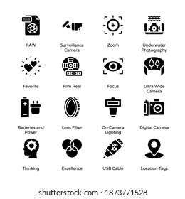 Iconos de glifos de fotografía y posproducción - Sólidos, vectores