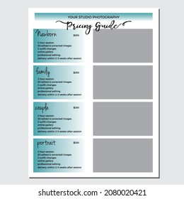 Photography Pricing Template, Price Guide List For Photographers