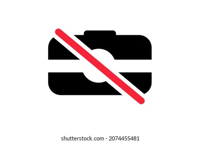 Photography is prohibited. You cannot take photographs. No photo. Black solid vector icon in a red crossed out circle. Black outline isolated on a white background.