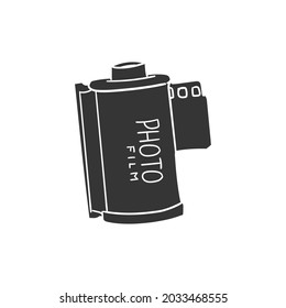 Photography Reel Icon Silhouette Illustration. Retro Objects Vector Graphic Pictogram Symbol Clip Art. Doodle Sketch Black Sign.